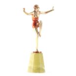 JOSEF LORENZL (1892-1950) A LATE 19TH CENTURY SILVERED AND COLOURED BRONZE FIGURE OF A DANCING