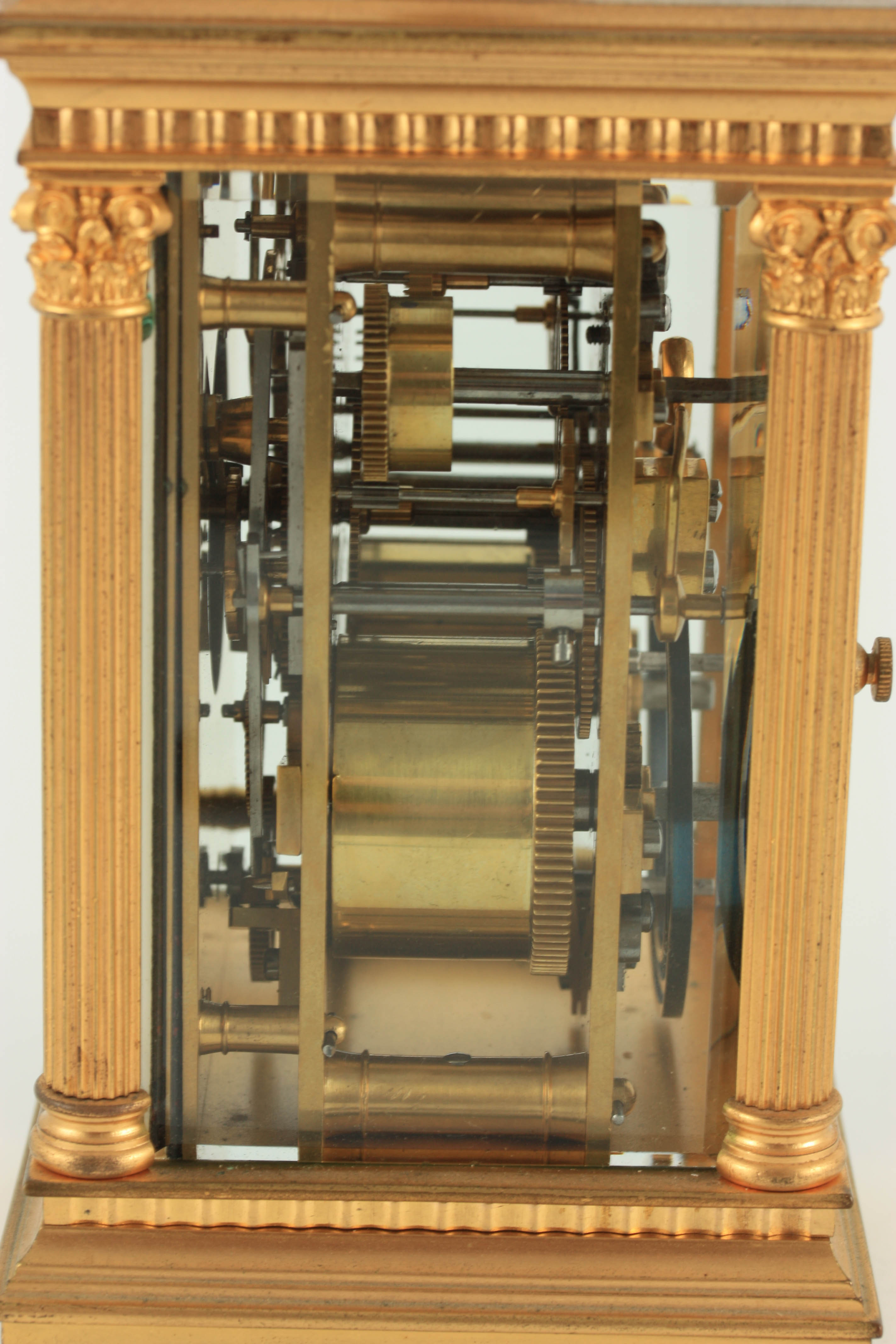 A LATE 19TH CENTURY FRENCH REPEATING CARRIAGE CLOCK WITH ALARM the gilt brass case with hinged - Image 7 of 8