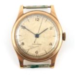 A GENTLEMAN'S VINTAGE 9CT GOLD CRUSADER WRIST WATCH having a Denson case enclosing a silvered dial