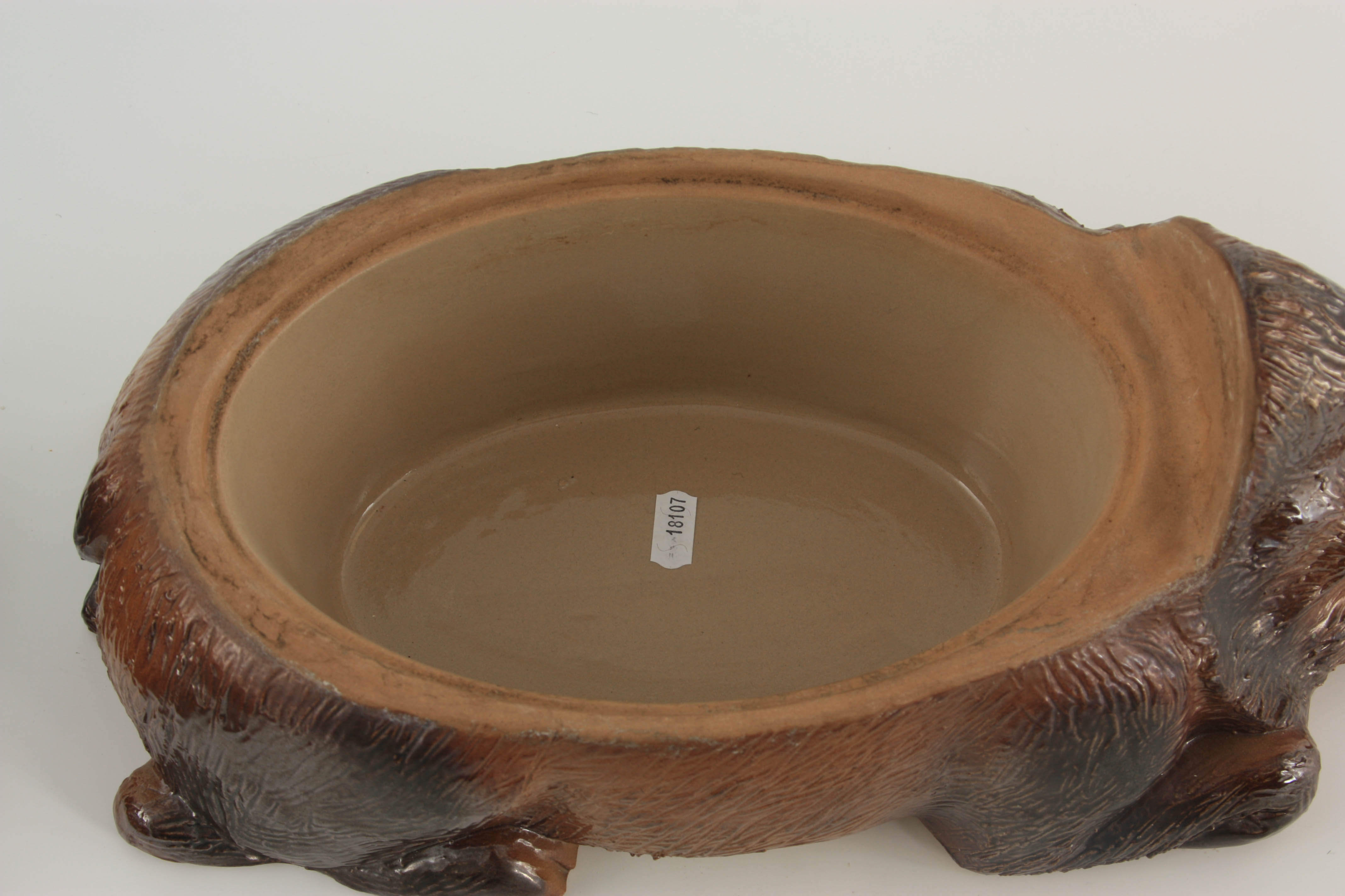 A LATE 19TH CENTURY EARTHENWARE SLIP GLAZED TUREEN modelled as a hog 44cm wide 20cm deep 18cm high - Image 4 of 5