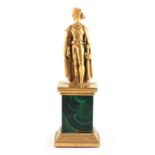 A 19TH CENTURY GILT BRONZE AND MALACHITE SCULPTURE OF SHAKESPEARES PRINCE HAMLET, possibly Russian