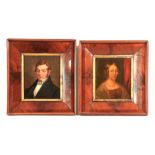 A PAIR OF REGENCY OILS ON BOARD Portraits of a husband and wife 26.5cm high 22cm wide - in figured