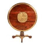 AN EARLY 19TH CENTURY COLONIAL DUTCH EAST INDIAN BRASS MOUNTED TEAK TILT TOP TABLE with pierced