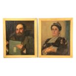 A PAIR OF 19TH CENTURY OILS ON CANVAS depicting half-length portraits of a lady and gentleman artist