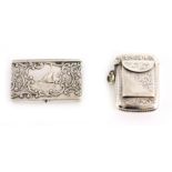 TWO EARLY 20TH CENTURY SILVER STAMP BOXES the first a vesta and stamp case with hinged lid and
