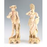 A PAIR OF LATE 19TH CENTURY ROYAL DUX FIGURES of a Lady and a Gentleman mounted on naturalistic