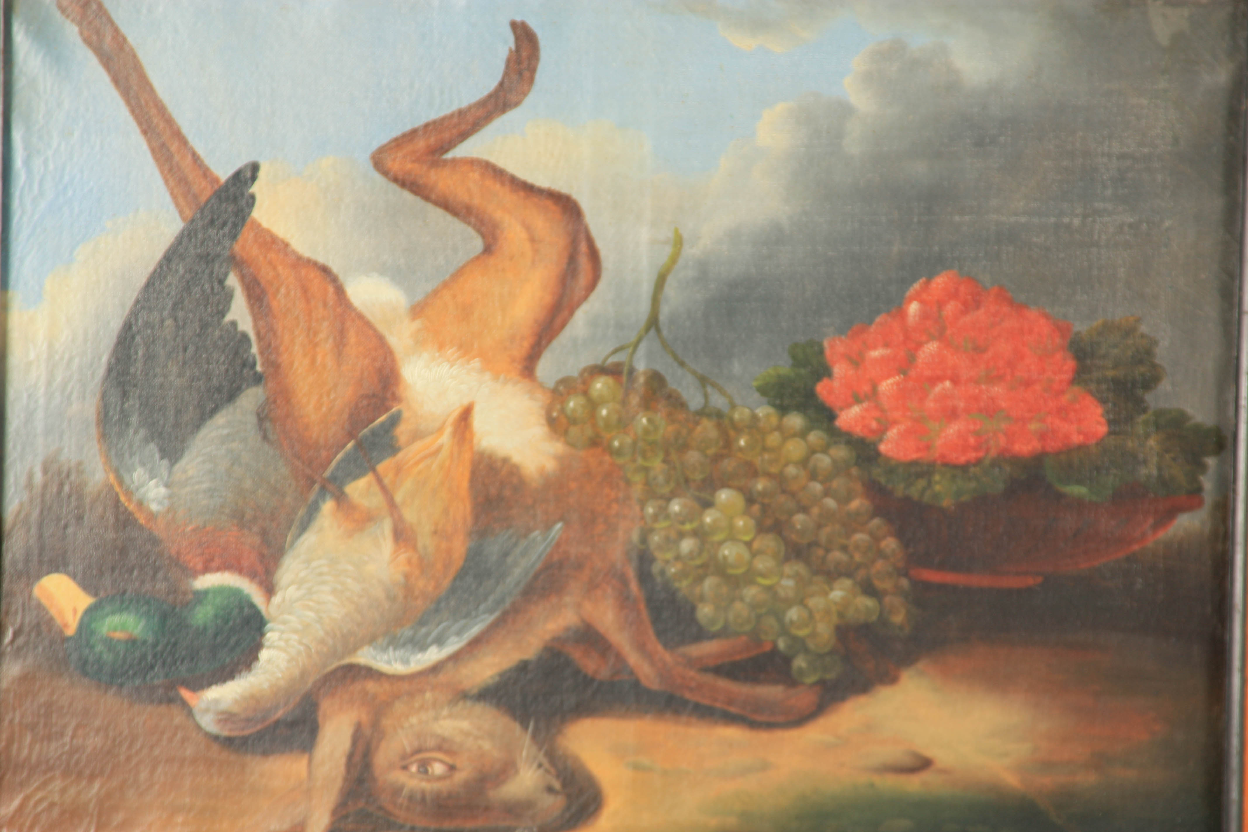 A SET OF FOUR 19TH CENTURY CONTINENTAL STILL LIFE OILS ON CANVAS depicting fruit and dead game 48. - Image 2 of 9