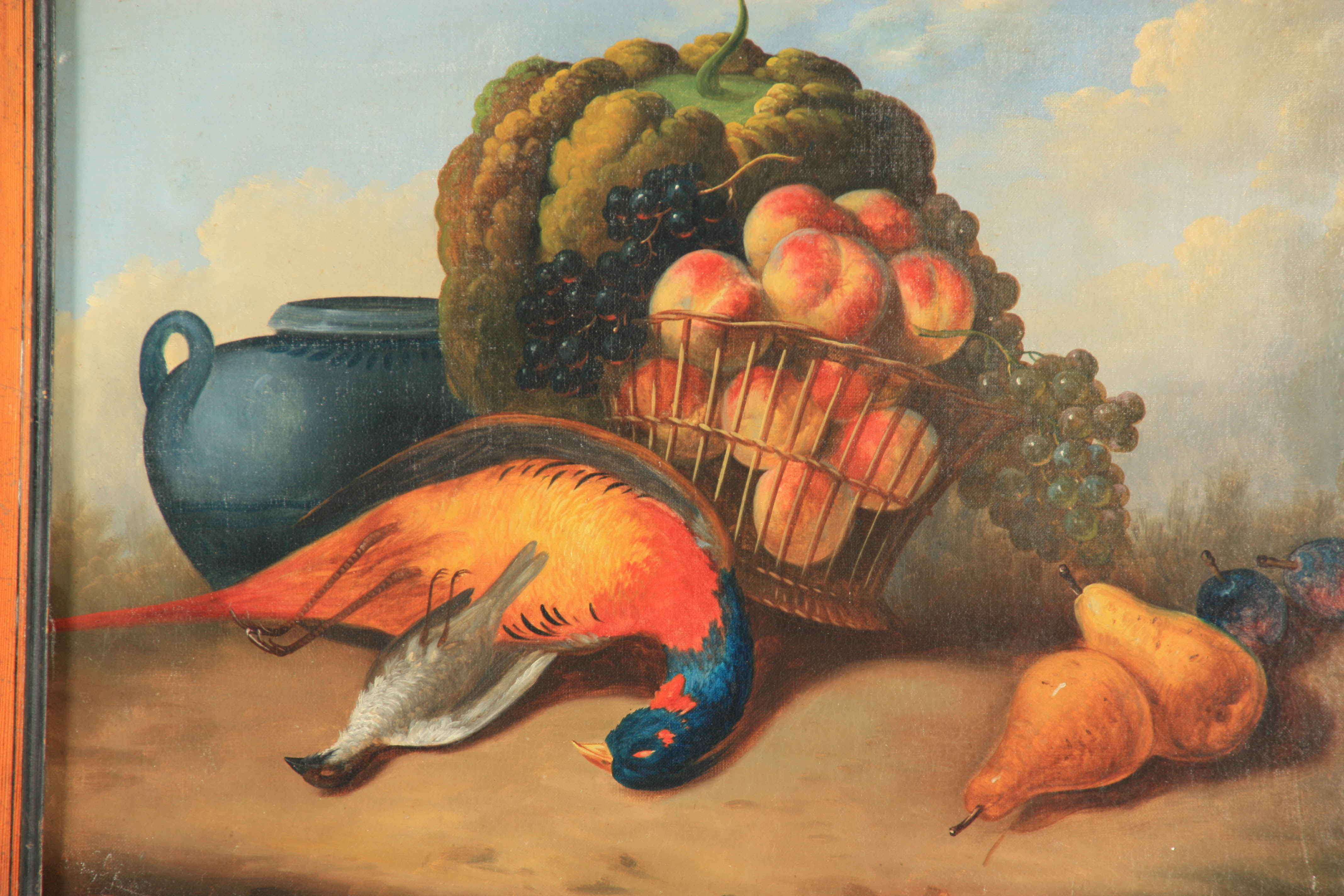 A SET OF FOUR 19TH CENTURY CONTINENTAL STILL LIFE OILS ON CANVAS depicting fruit and dead game 48. - Image 3 of 9