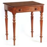 A 19TH CENTURY MAHOGANY WRITING TABLE with frieze drawer fitted a leathered adjustable interior;