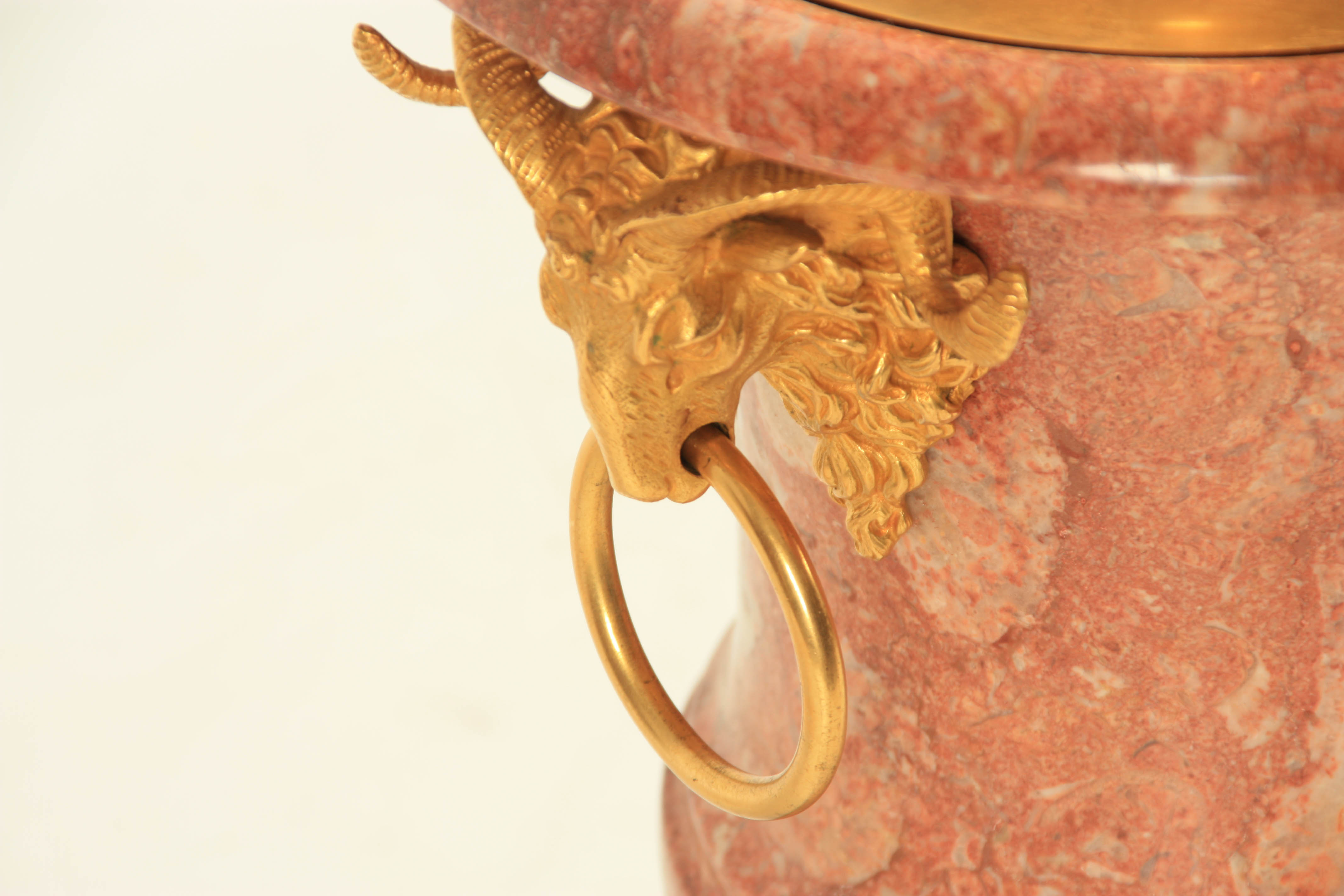 A 20TH CENTURY FRENCH MARBLE AND GILT BRASS TABLE LAMP with urn-shaped body and rams head side - Image 6 of 6
