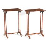 A PAIR OF REGENCY ROSEWOOD END TABLES IN THE MANNER OF GILLOWS with bobbin-turned moulded edge;