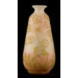 GALLE. AN EARLY 20TH CENTURY CAMEO GLASS VASE of tapering form with floral overlays and raised