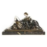 ALEXANDRE OULINE FL.1918-1938 A FRENCH ART DECO PATINATED AND SILVERED BRONZE SCULPTURE modelled