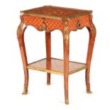 A 20TH CENTURY KINGWOOD AND MARQUETRY ORMOLU MOUNTED OCCASIONAL TABLE with floral inlaid top above a