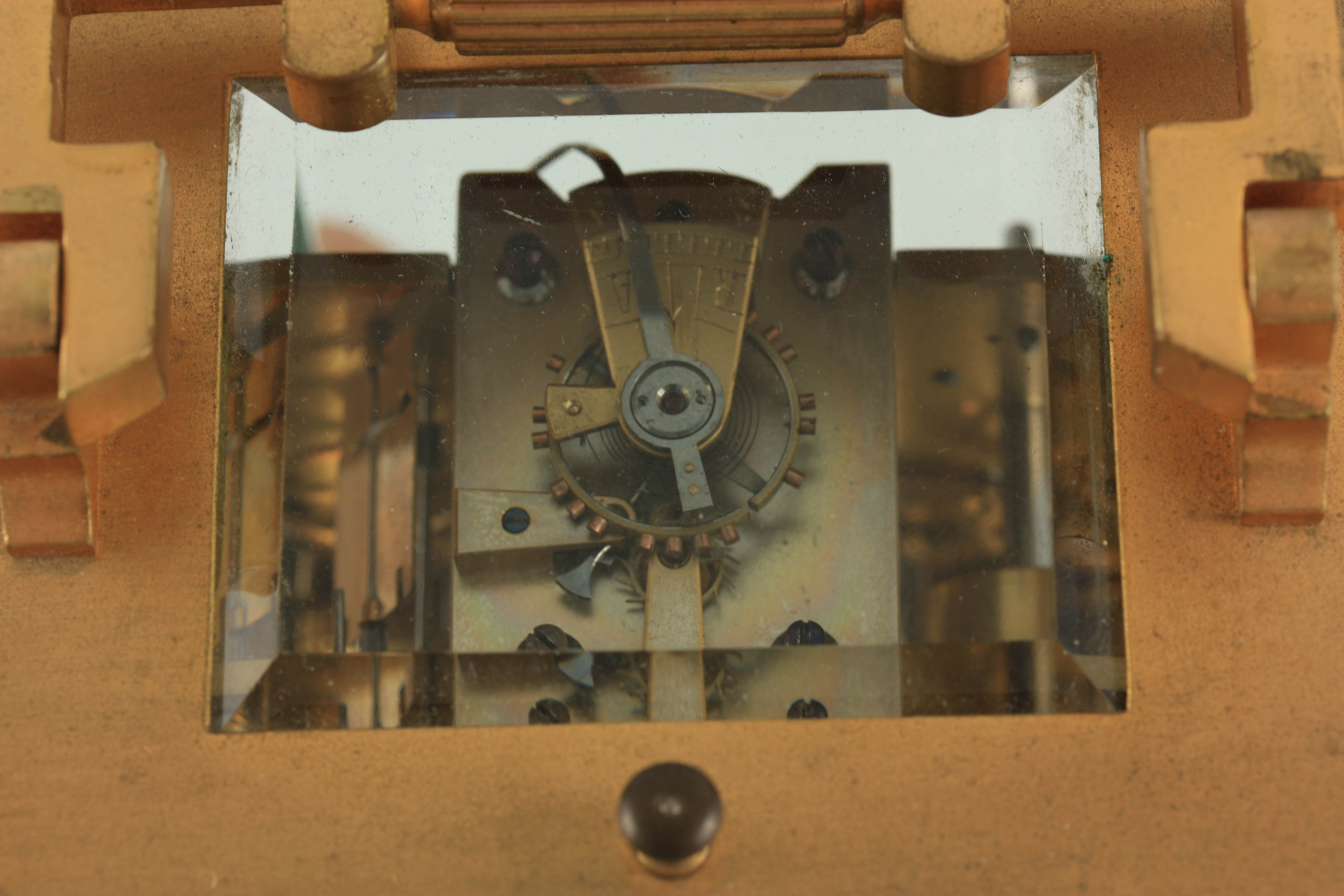 A LATE 19TH CENTURY FRENCH REPEATING CARRIAGE CLOCK WITH ALARM the gilt brass case with hinged - Image 8 of 8