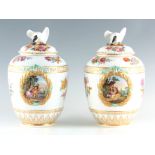 A FINE PAIR OF LATE 19TH CENTURY BERLIN PORCELAIN JARS AND COVERS the gilt relief moulded ribbed