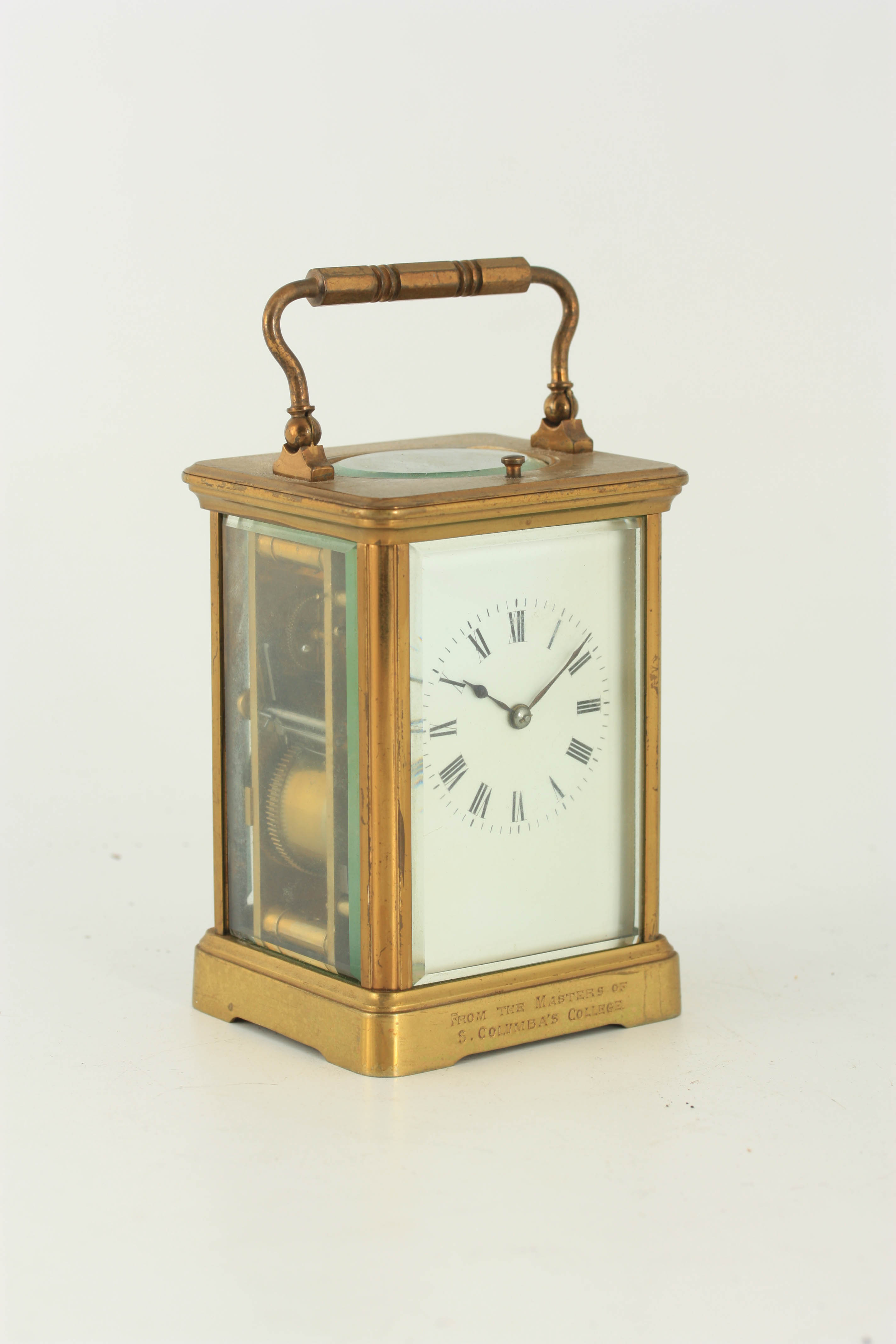A LATE 19TH CENTURY FRENCH LACQUERED BRASS CARRIAGE CLOCK REPEATER with corniche case and white - Image 3 of 8