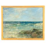 A 19TH CENTURY IMPRESSIONIST OIL ON CANVAS POSSIBLY ST. IVES SCHOOL coastal seascape in heavy