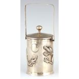 A LATE 19TH CENTURY CHINESE SILVER LIDDED PRESERVE JAR BY YOK SANG with hinged handle and embossed
