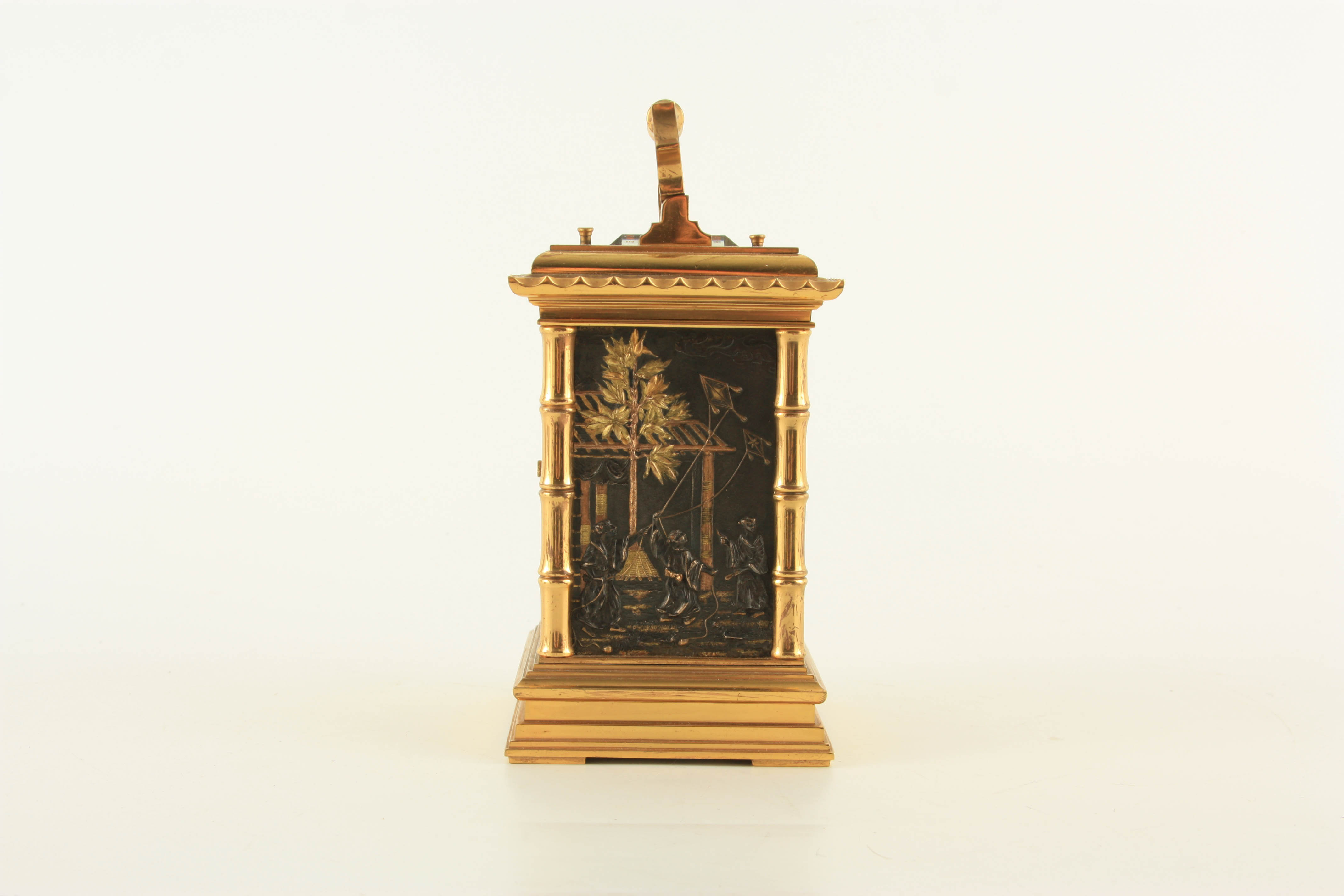 A RARE LATE 19TH CENTURY FRENCH 5 MINUTE REPEATING JAPANESE STYLE CARRIAGE CLOCK the brass case with - Image 5 of 10