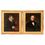 H. CHANET A PAIR OF 19TH CENTURY OILS ON RE-LINED CANVAS seated portraits of a lady and gentleman,