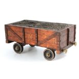 A 19TH CENTURY NOVELTY CIGAR BOX FORMED AS A RAILWAY CARRIAGE with coal effect hinged top and