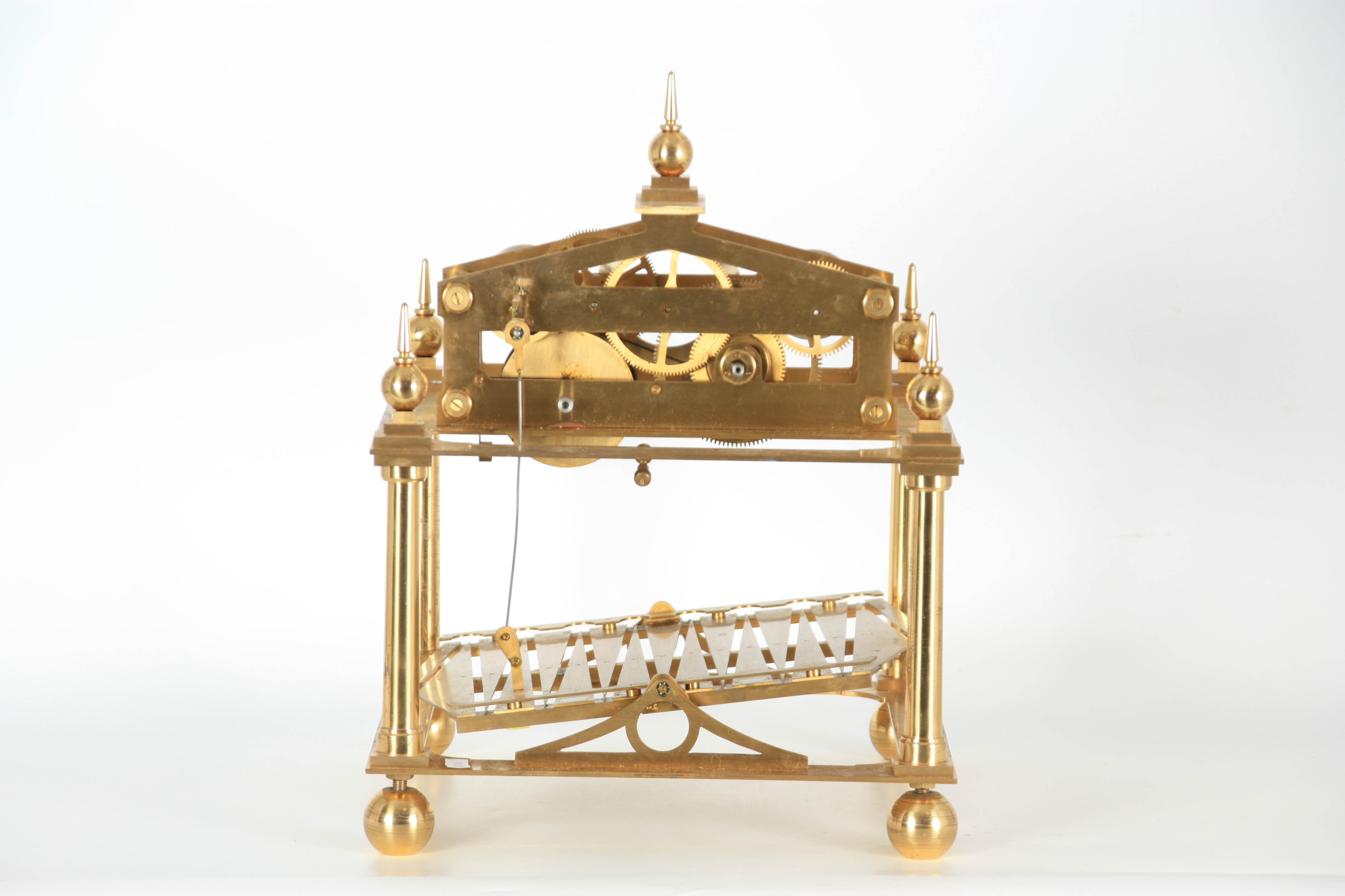 A 20TH CENTURY CONGREVE ROLLING BALL CLOCK having a triangular pediment supported on four tapering - Image 23 of 28