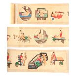 A 19TH CENTURY CHINESE EROTIC PAINTED SCROLL depicting coloured intimate illustrations from the