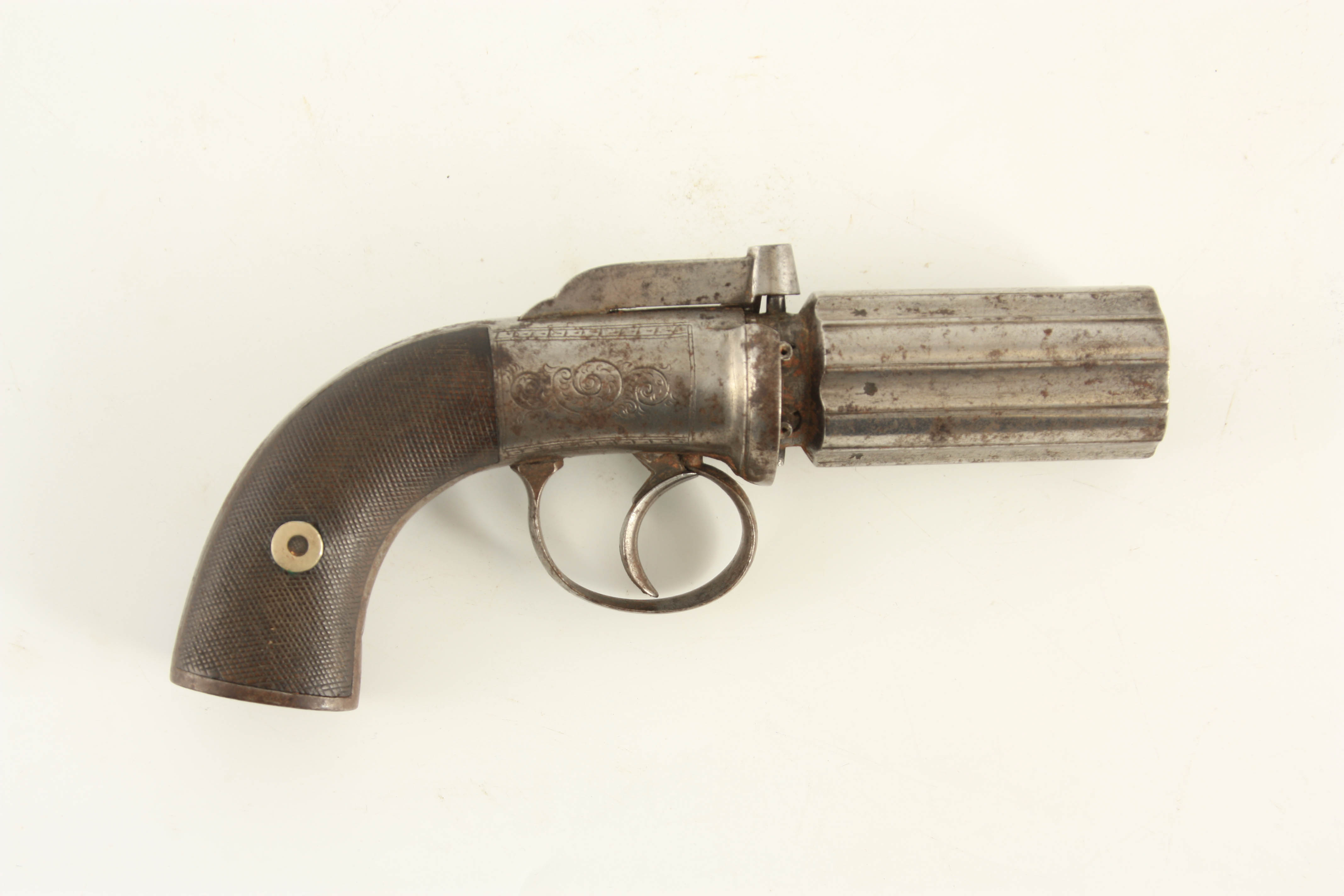 BENTLEY, LIVERPOOL A MID 19TH CENTURY SIX SHOT PEPPERBOX REVOLVER with signed self cocking bar - Image 5 of 7