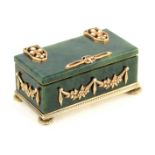 A FINE LATE 19TH CENTURY FABERGE BOWENITE AND SILVER MOUNTED DRESSING TABLE BOX mounted with pierced