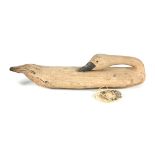 A RARE LATE 19TH/EARLY 20TH CENTURY NORTH AMERICAN PAINTED WOOD SWAN DECOY modelled as the swan