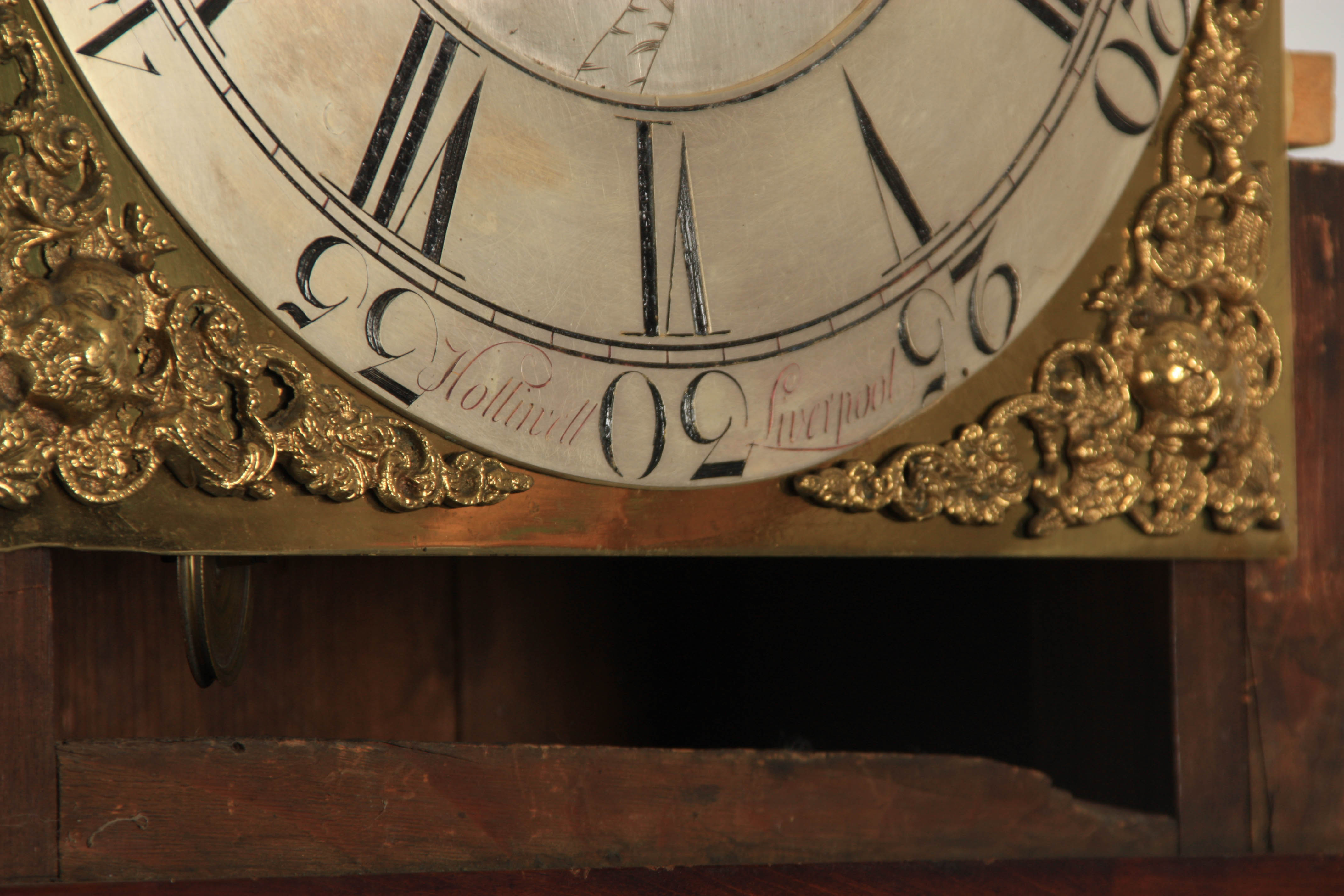 THOMAS HOLLIWELL, LIVERPOOL A GEORGE III FIGURED MAHOGANY LONGCASE CLOCK the hood with swan neck - Image 8 of 10