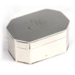 A GEORGE III SILVER NUTMEG GRATER of rectangular form with clipped corners, the hinged monogrammed