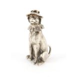 A VICTORIAN NOVELTY SILVER SHAKER FORMED AS A SEATED DOG WEARING A HAT AND COLLAR London 1877 by