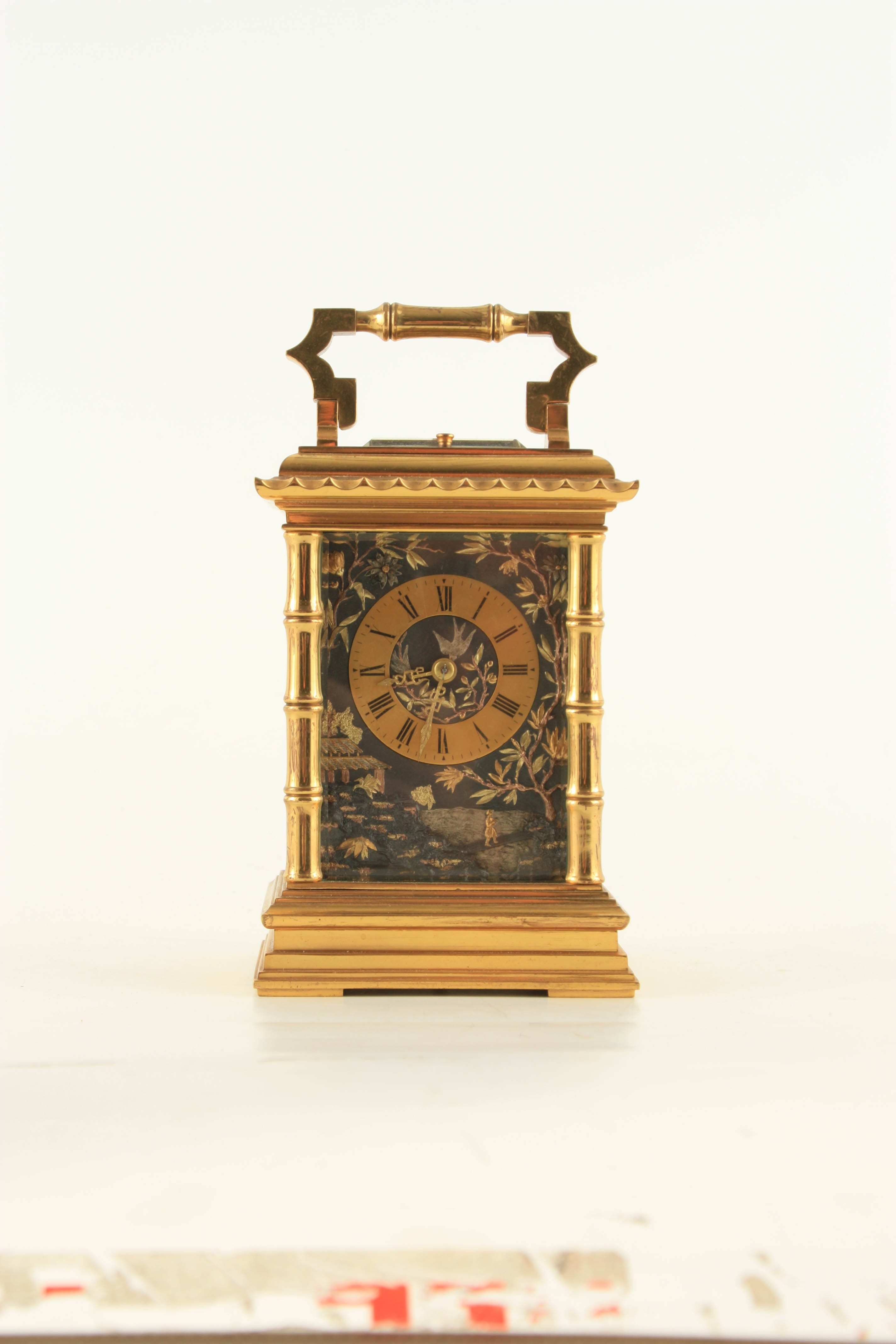 A RARE LATE 19TH CENTURY FRENCH 5 MINUTE REPEATING JAPANESE STYLE CARRIAGE CLOCK the brass case with - Image 7 of 10