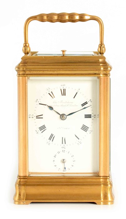 HENRI JACOT, PARIS NO 19132 A LATE 19TH CENTURY FRENCH GILT BRASS GORGE CASE STRIKING CARRIAGE CLOCK - Image 2 of 14