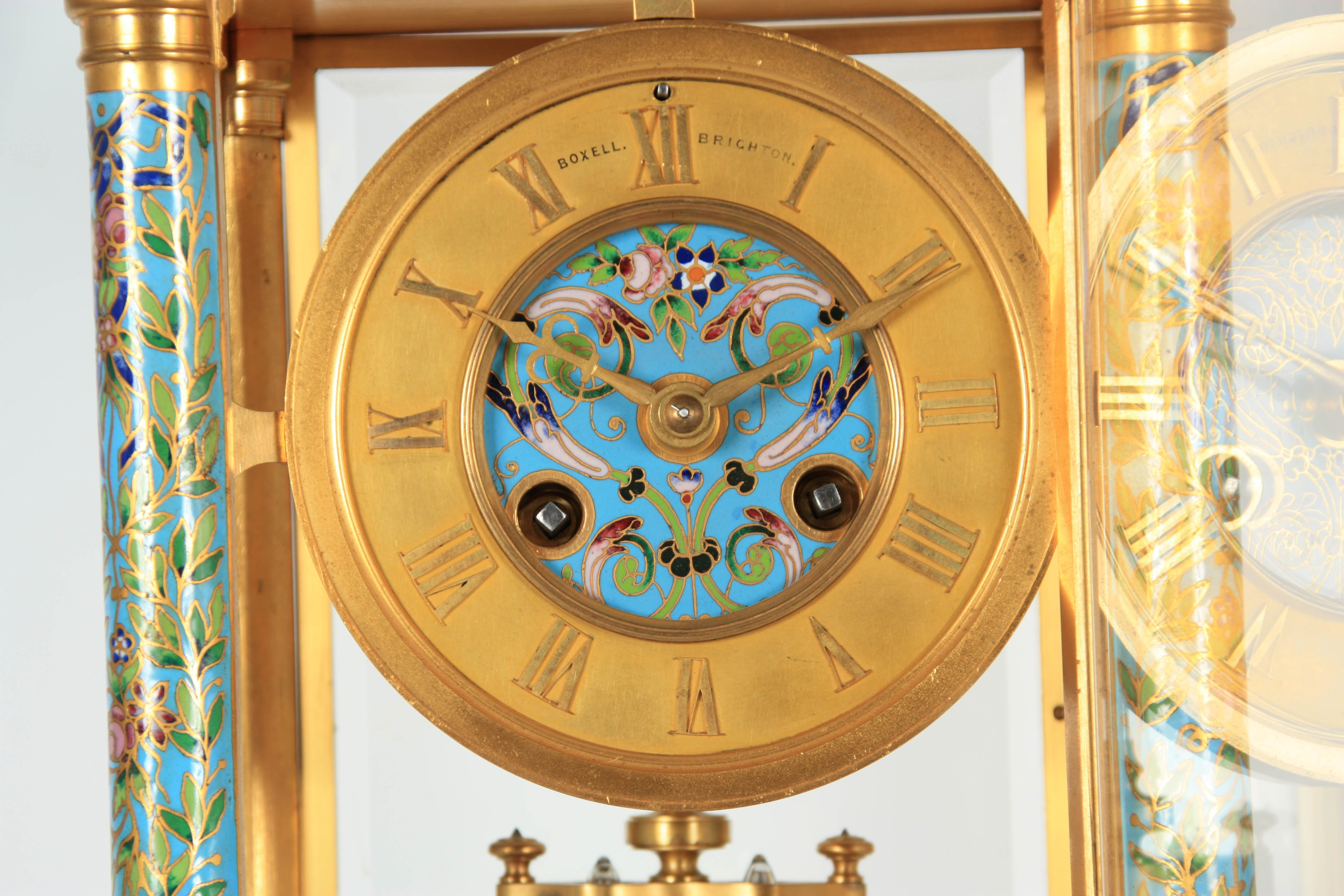 BOXHILL, BRIGHTON A LATE 19TH CENTURY FRENCH ORMOLU AND CHAMPLEVE ENAMEL CLOCK GARNITURE the four- - Image 7 of 14