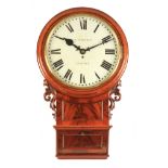 A. FURNACE, KESWICK A FINE QUALITY 19TH CENTURY FIGURED MAHOGANY 18" DIAL FUSEE WALL CLOCK OF