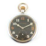 A WWII MILITARY ISSUE JAEGER-LECOULTRE OPEN FACED POCKET WATCH the nickel-plated case engraved on