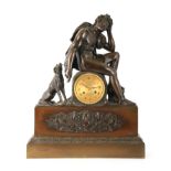 A MID 19TH CENTURY FRENCH PATINATED BRONZE FIGURAL CLOCK modelled as a classical semi-nude Greek