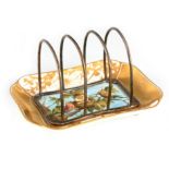 A 19TH CENTURY COALPORT SILVER MOUNTED TOAST RACK the gilt and blossom handle tray base with spiders