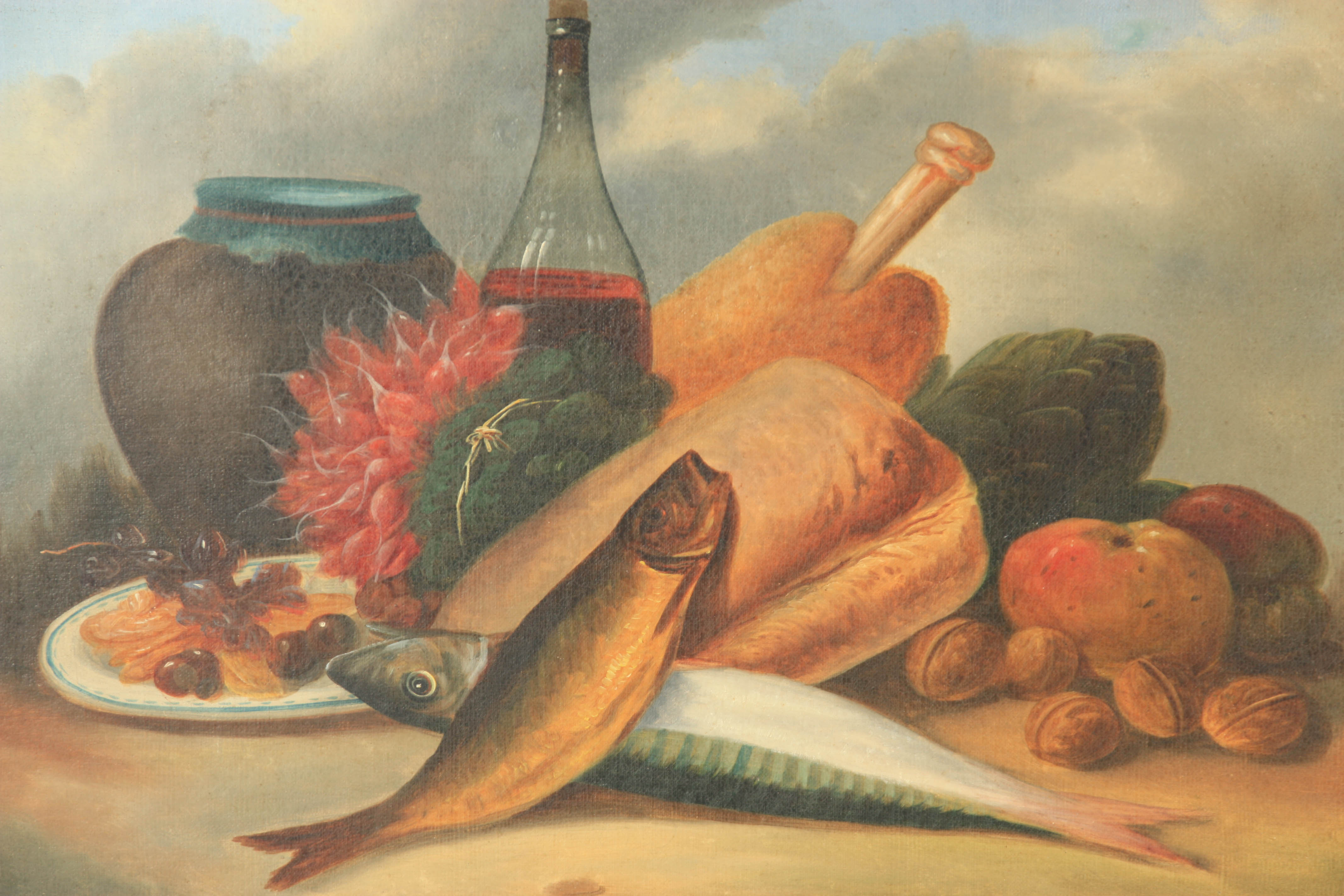 A SET OF FOUR 19TH CENTURY CONTINENTAL STILL LIFE OILS ON CANVAS depicting fruit and dead game 48. - Image 6 of 9