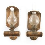 A PAIR OF LATE 19TH CENTURY BRASS OIL BURNING RAILWAY LAMPS LABELLED LB & SCR with slender ovoid