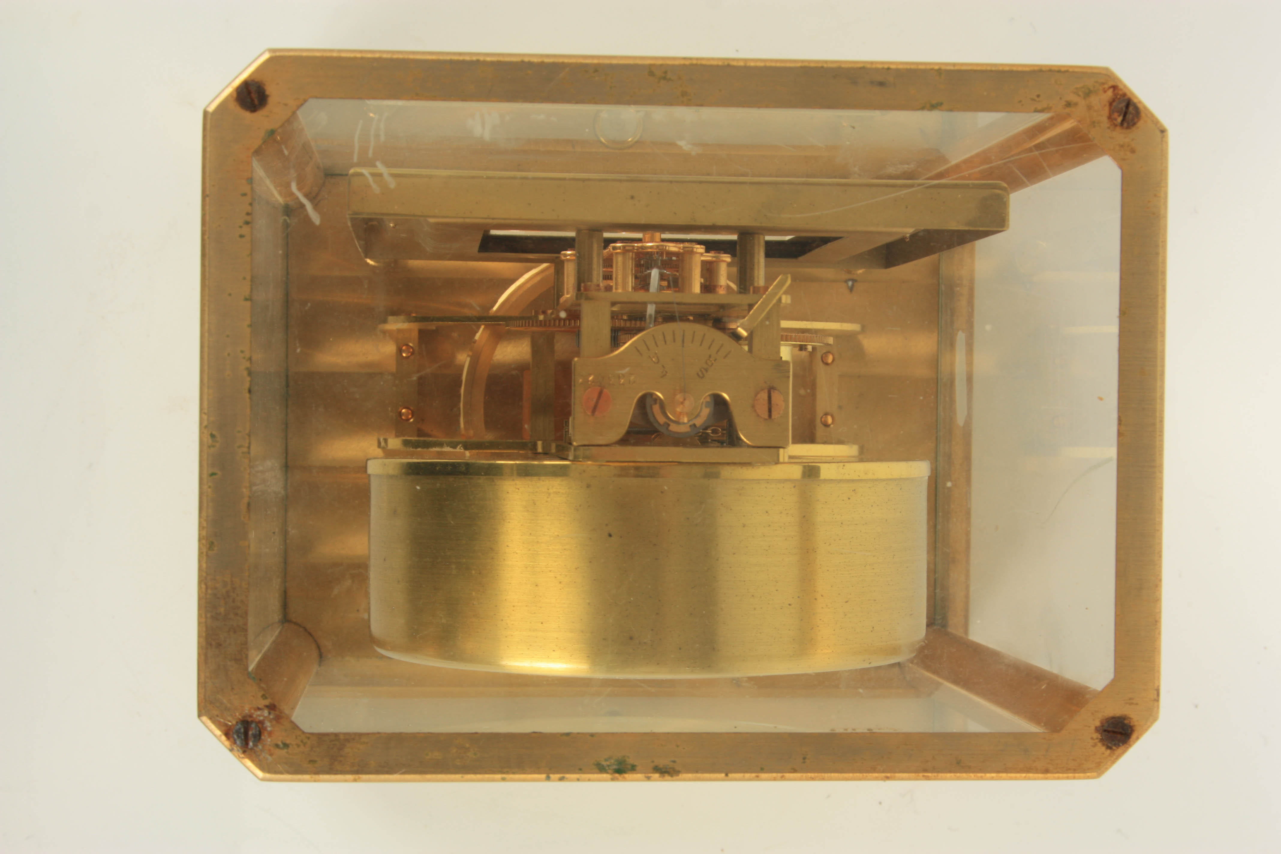 A JAEGER-LECOULTRE ATMOS CLOCK the gilt brass framed case with removable front glass panel enclosing - Image 7 of 8