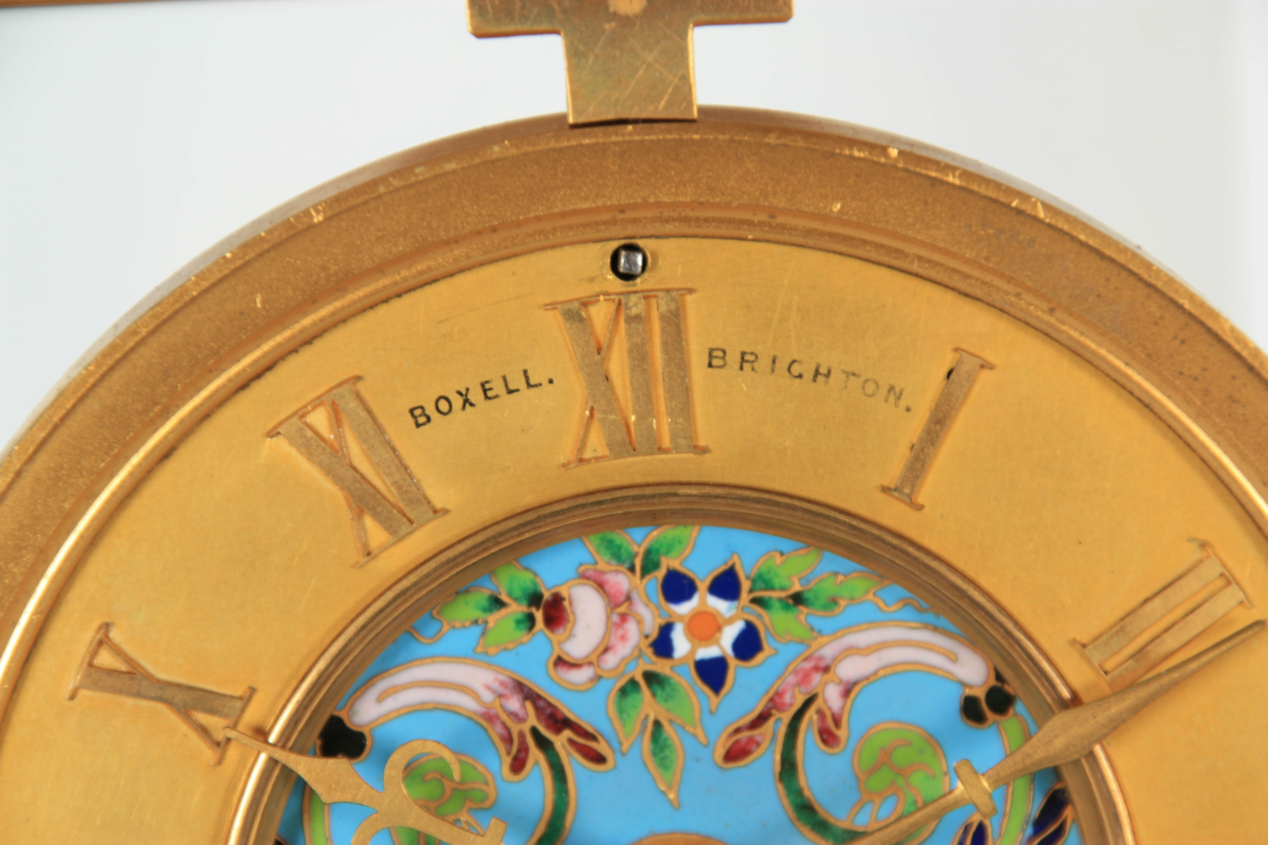 BOXHILL, BRIGHTON A LATE 19TH CENTURY FRENCH ORMOLU AND CHAMPLEVE ENAMEL CLOCK GARNITURE the four- - Image 8 of 14