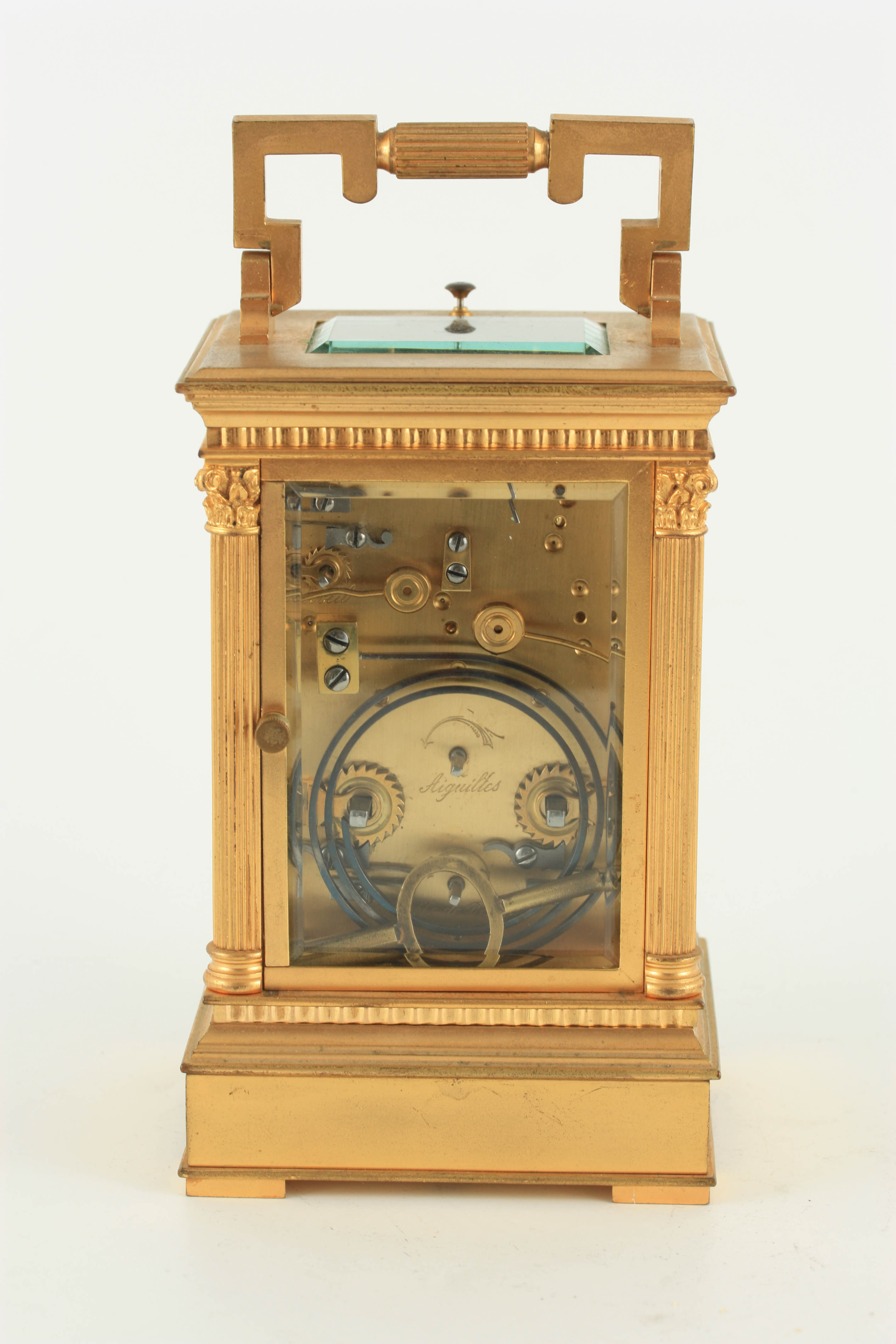 A LATE 19TH CENTURY FRENCH REPEATING CARRIAGE CLOCK WITH ALARM the gilt brass case with hinged - Image 4 of 8