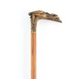 A 19TH CENTURY BRONZE HANDLE WALKING STICK depicting Leda and the Swan signed by Cardol, mounted