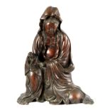 A 19TH CENTURY CHINESE BRONZE FIGURE OF GUANYIN having good colour and patination 47cm high