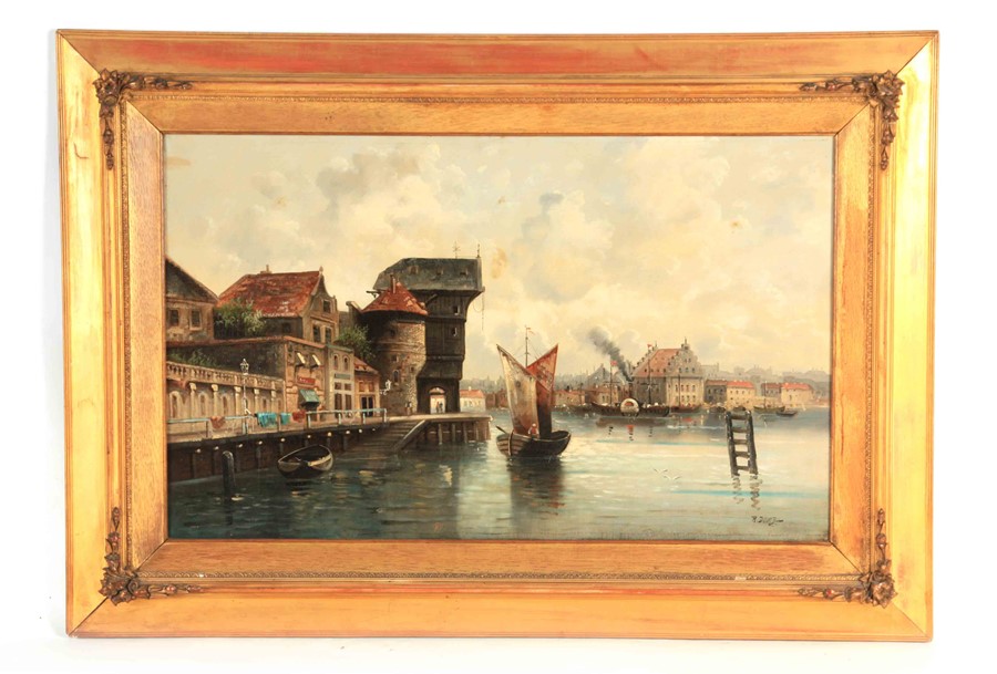 R. DOMBA A LATE 19TH CENTURY ITALIAN OIL ON CANVAS Continental port scene 49cm high 81cm wide - - Image 2 of 5