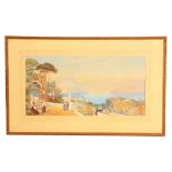 CHARLES ROWBOTHAM A 19TH CENTURY WATERCOLOUR depicting an Italian lake scene 26.5cm high 52.5cm wide